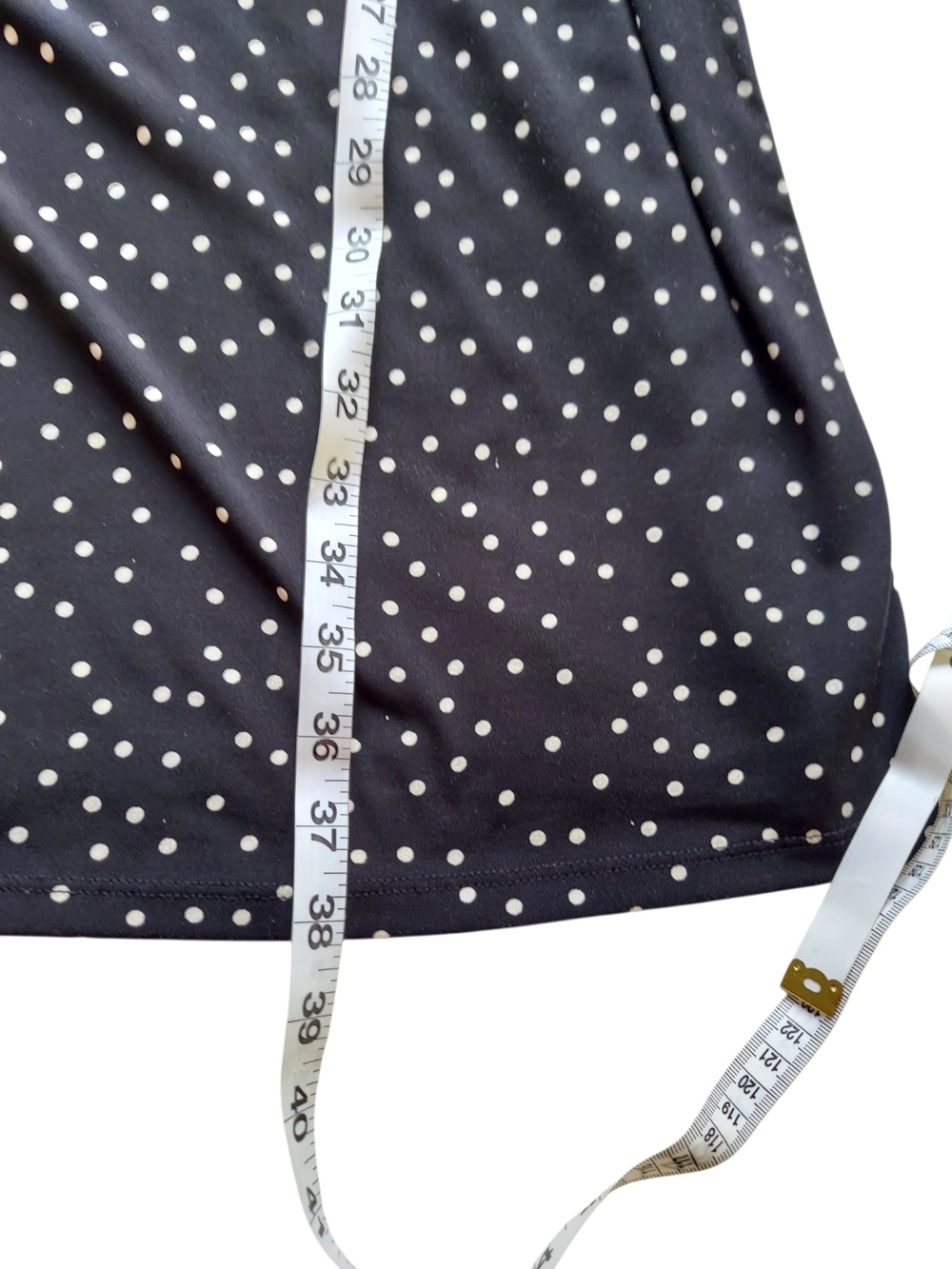 Ellen Tracy Black White Polka Dot Faux Wrap Dress M Side Zip Ruched Stretch - Picture 10 of 15
